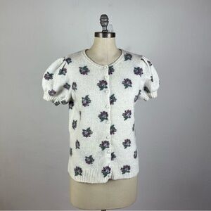 Boden White Short-Sleeve Floral Cardigan